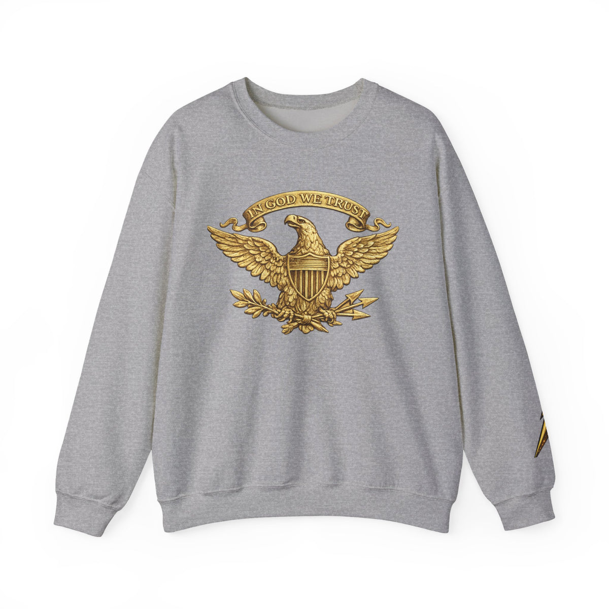 Gold Eagle Emblem Sweatshirt — ‘In God We Trust’ Vintage Patriotic Crewneck