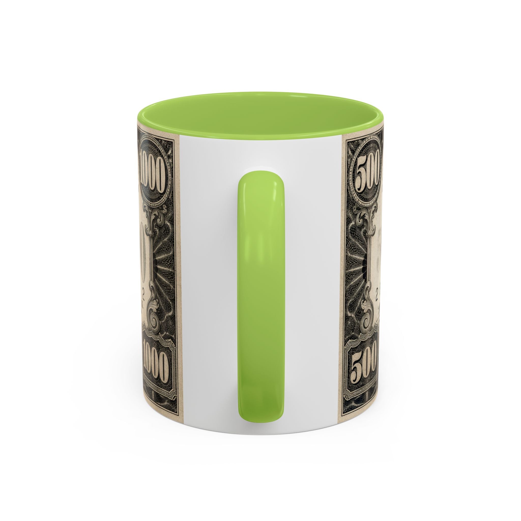 Money Print Coffee Mug — Vintage 1000 & 500 Note Accent Mug