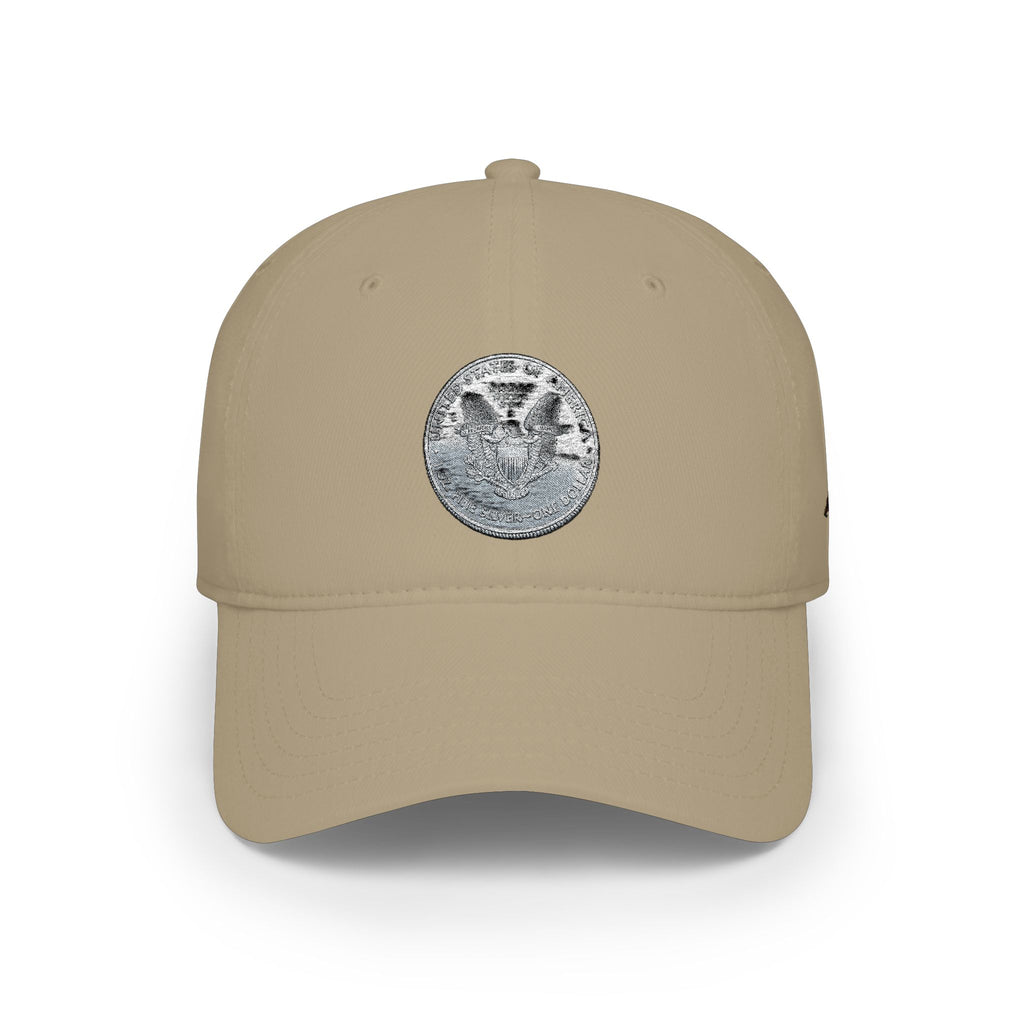 Low Profile Baseball Cap with Silver Coin Patch — Vintage Coin Dad Hat, Casual Streetwear Cap
