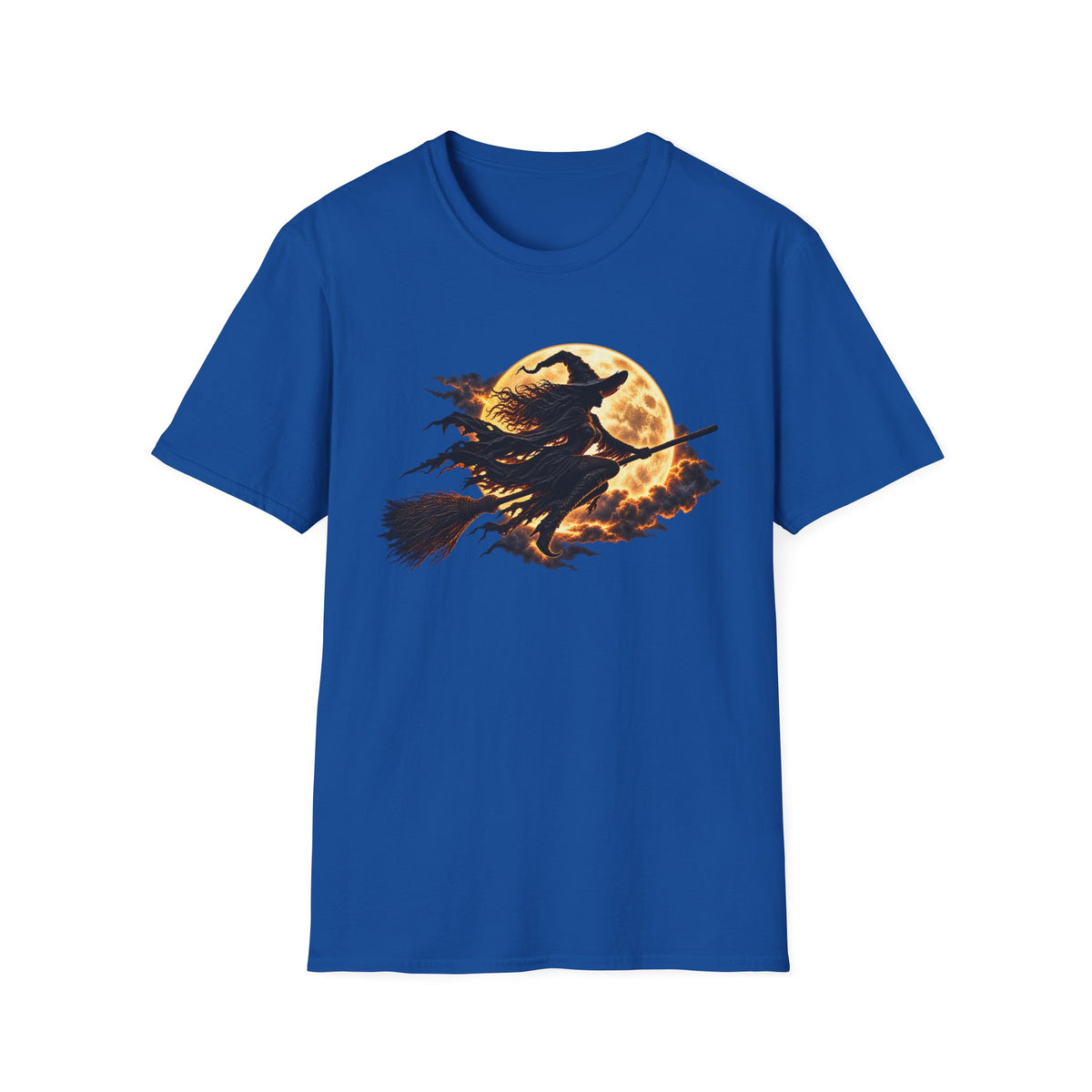 Witch Silhouette T-Shirt — Flying Witch & Full Moon Halloween Tee
