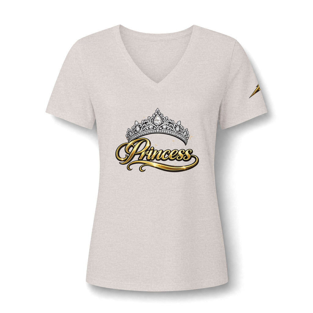 Princess V-Neck Tee — Rhinestone Tiara Graphic Shirt for Women