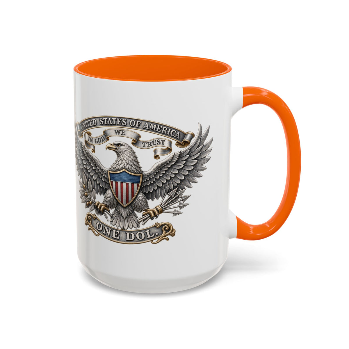 Eagle Shield Accent Coffee Mug — Patriotic "In God We Trust" Design