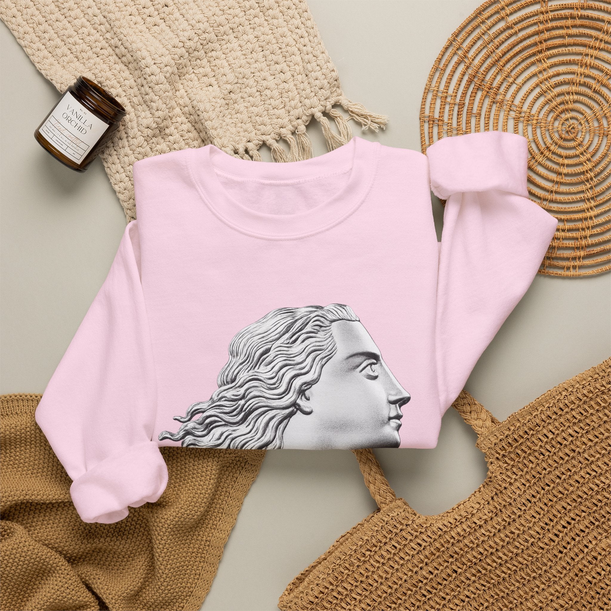 Classical Statue Profile Crewneck Sweatshirt — Sculpted Grecian Head Graphic