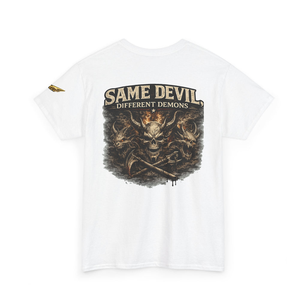Same Devil Graphic Tee — "Same Devil Different Demons" Skull Back Print