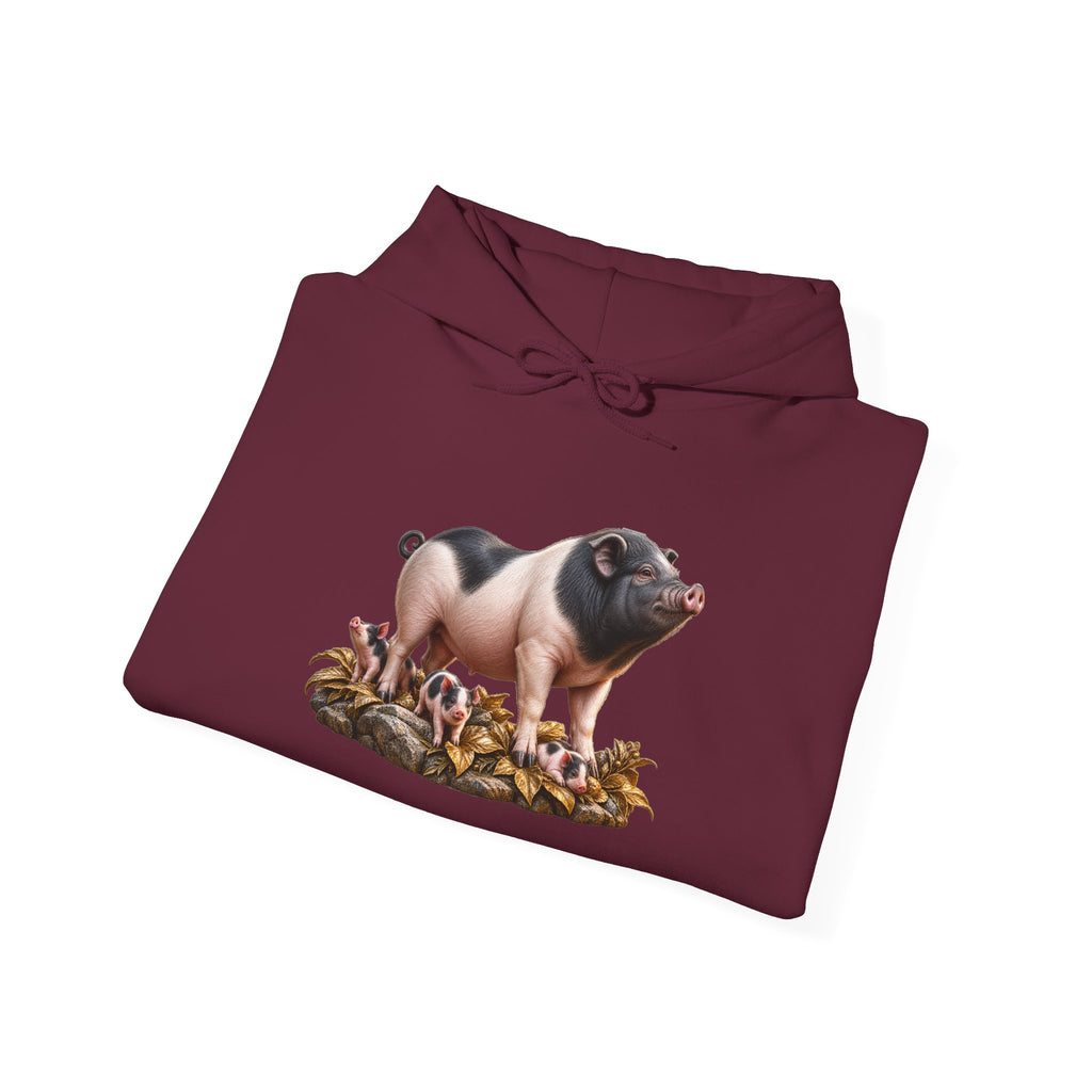 Pig Illustration Hoodie – Farmyard Black & Pink Pig Graphic Pullover
