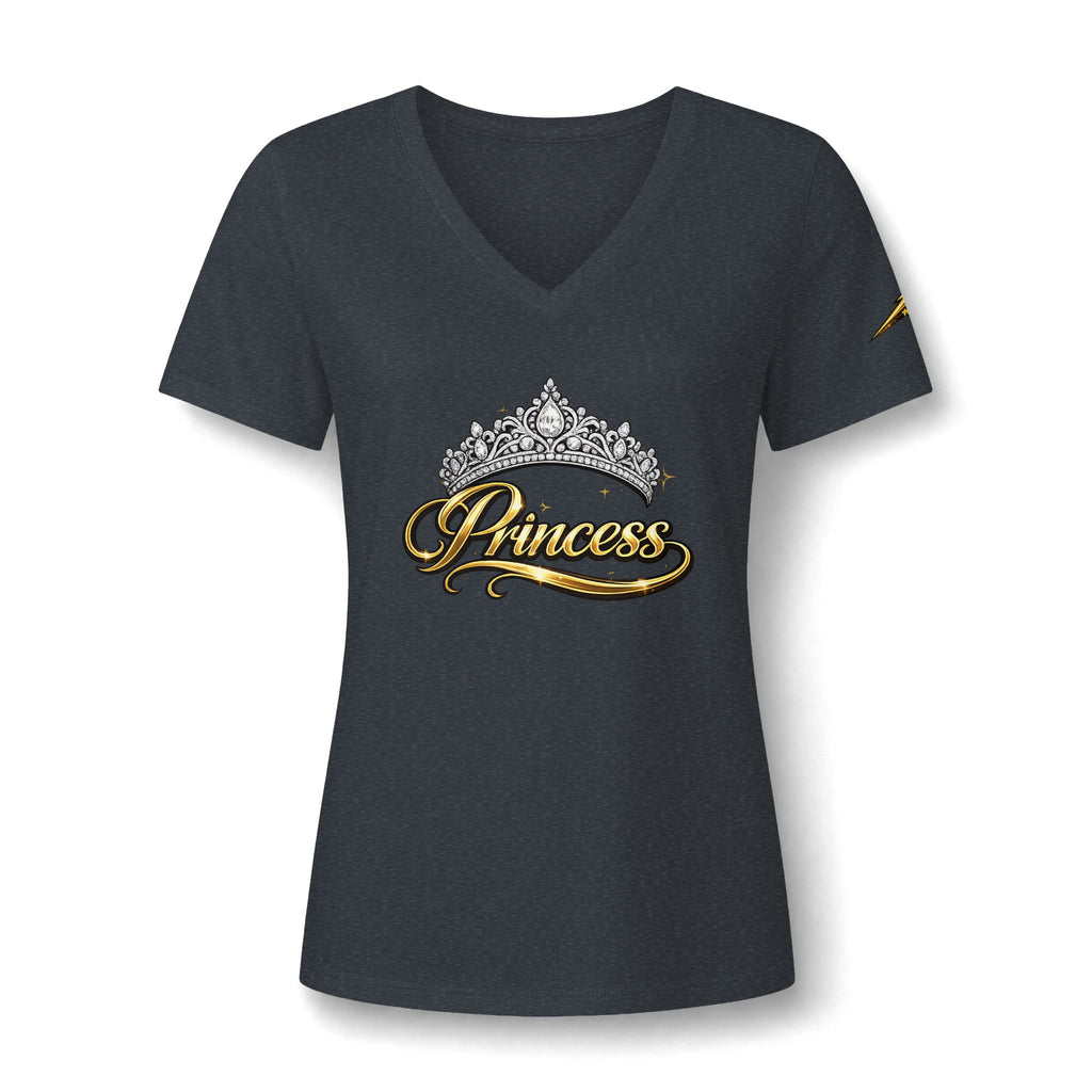 Princess V-Neck Tee — Rhinestone Tiara Graphic Shirt for Women