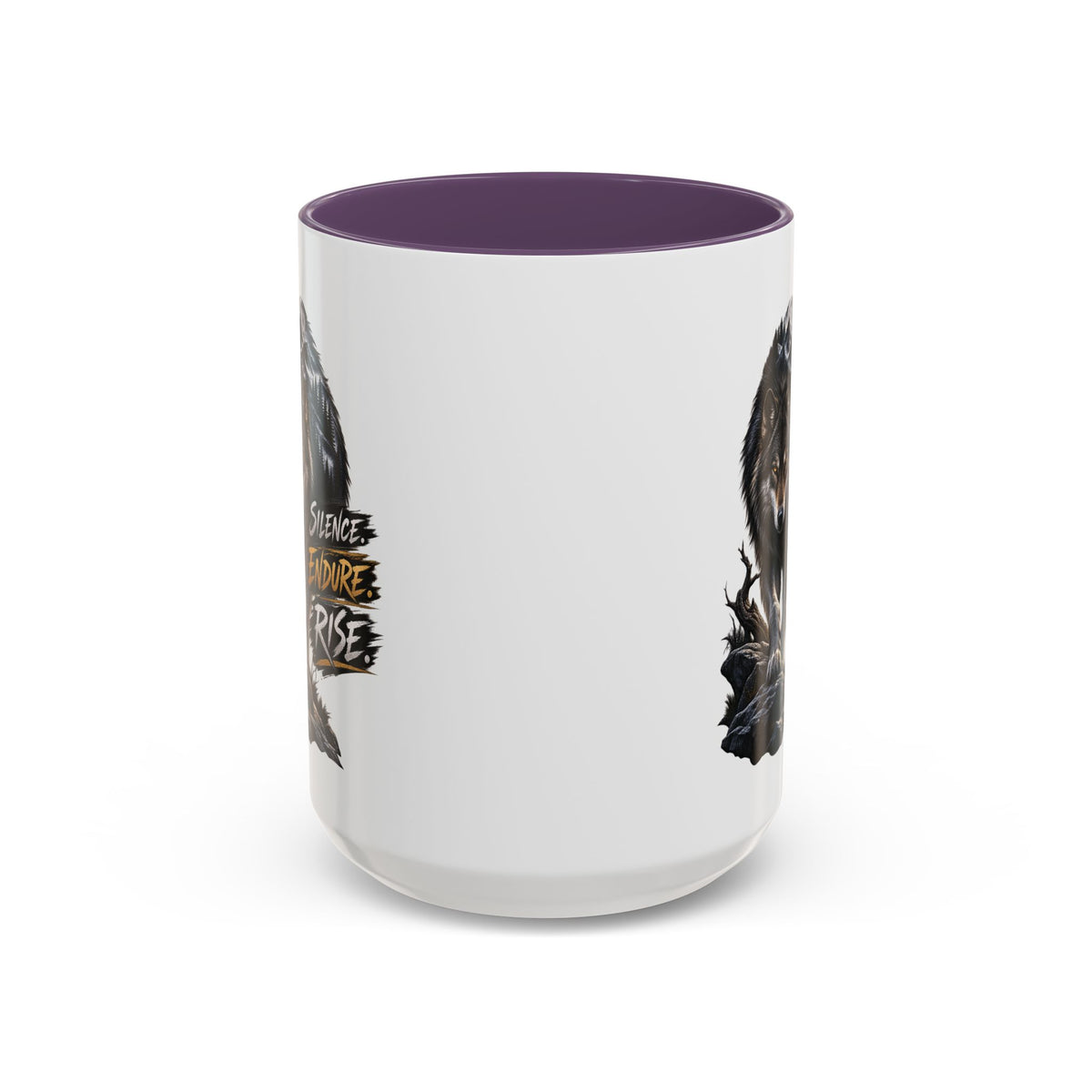 Wolf Graphic Coffee Mug — "Silence Endure Rise" Accent Ceramic Mug (11/15oz)