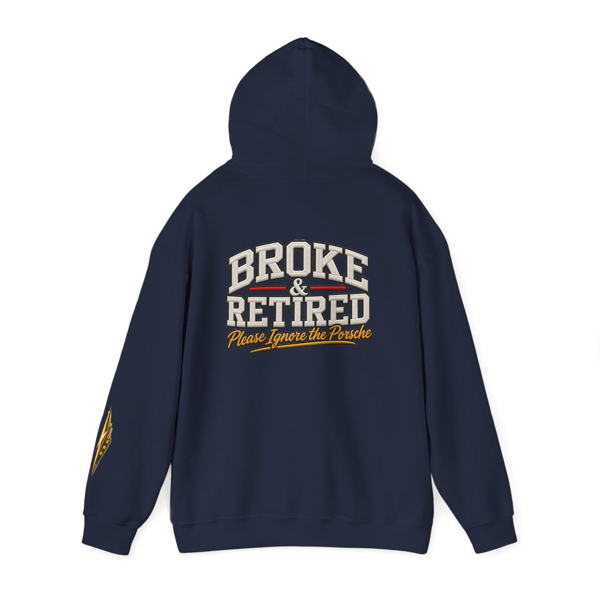Broke & Retired Hoodie — 'Please Ignore the Pockets' Graphic Sweatshirt