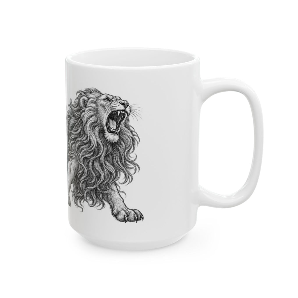 Lion Illustration Ceramic Mug — Majestic Sketch Coffee Cup (11oz & 15oz)