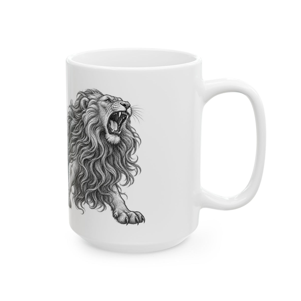 Lion Illustration Ceramic Mug — Majestic Sketch Coffee Cup (11oz & 15oz)