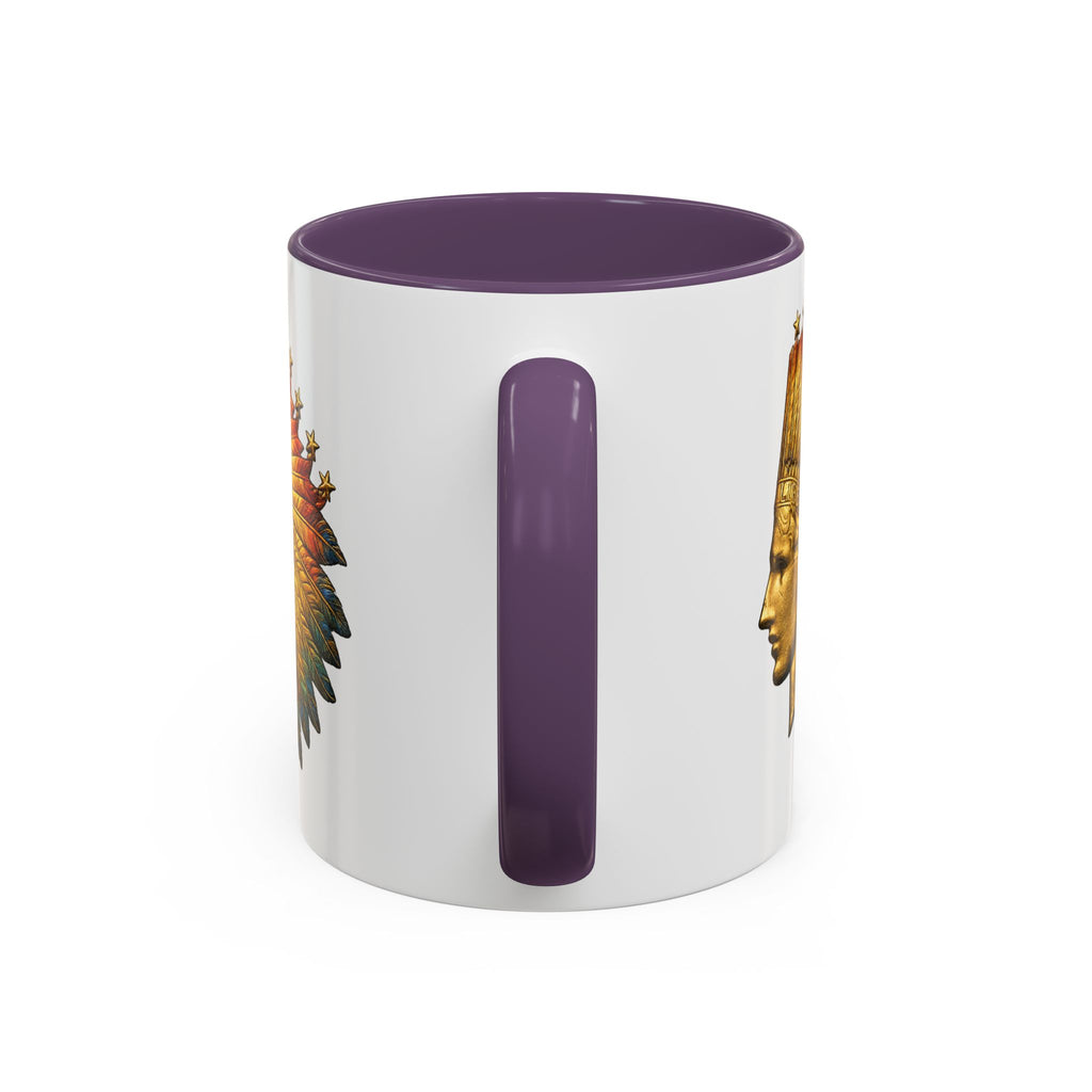 Golden Native Headdress Accent Coffee Mug – Vintage Indian Chief Design (11/15oz)