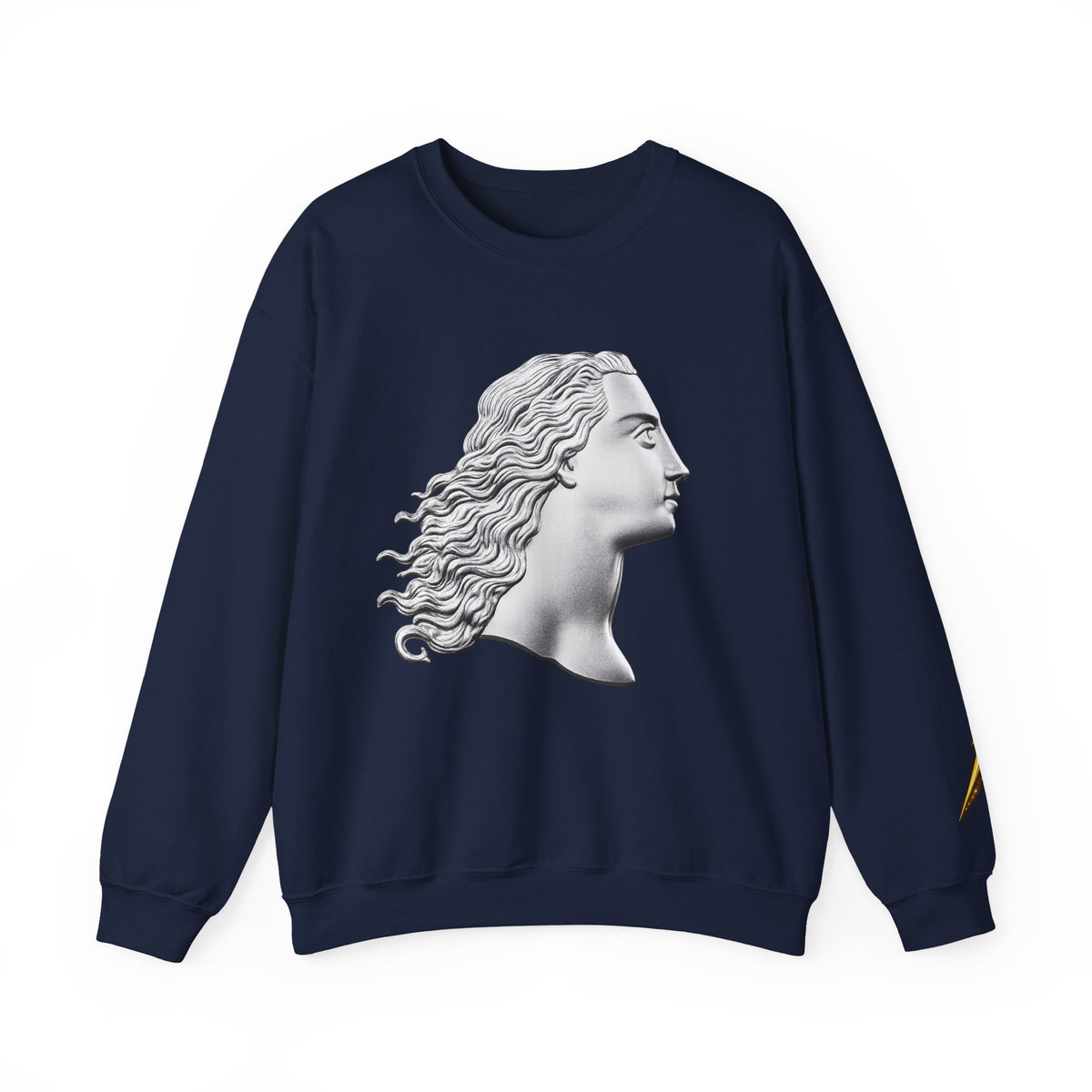 Classical Statue Profile Crewneck Sweatshirt — Sculpted Grecian Head Graphic