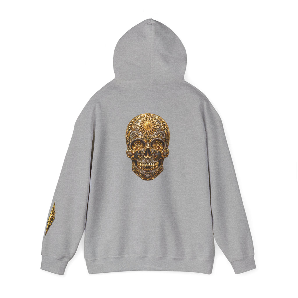 Gold Ornamental Skull Hoodie — Day of the Dead Sugar Skull Pullover