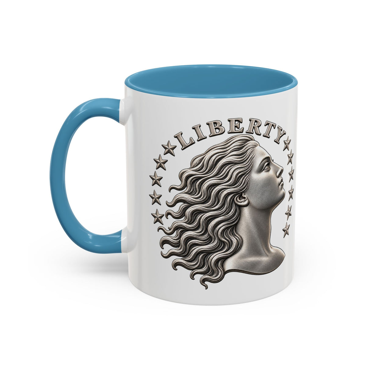 Liberty Coin Accent Coffee Mug — Vintage Lady Head Design (11/15 oz)