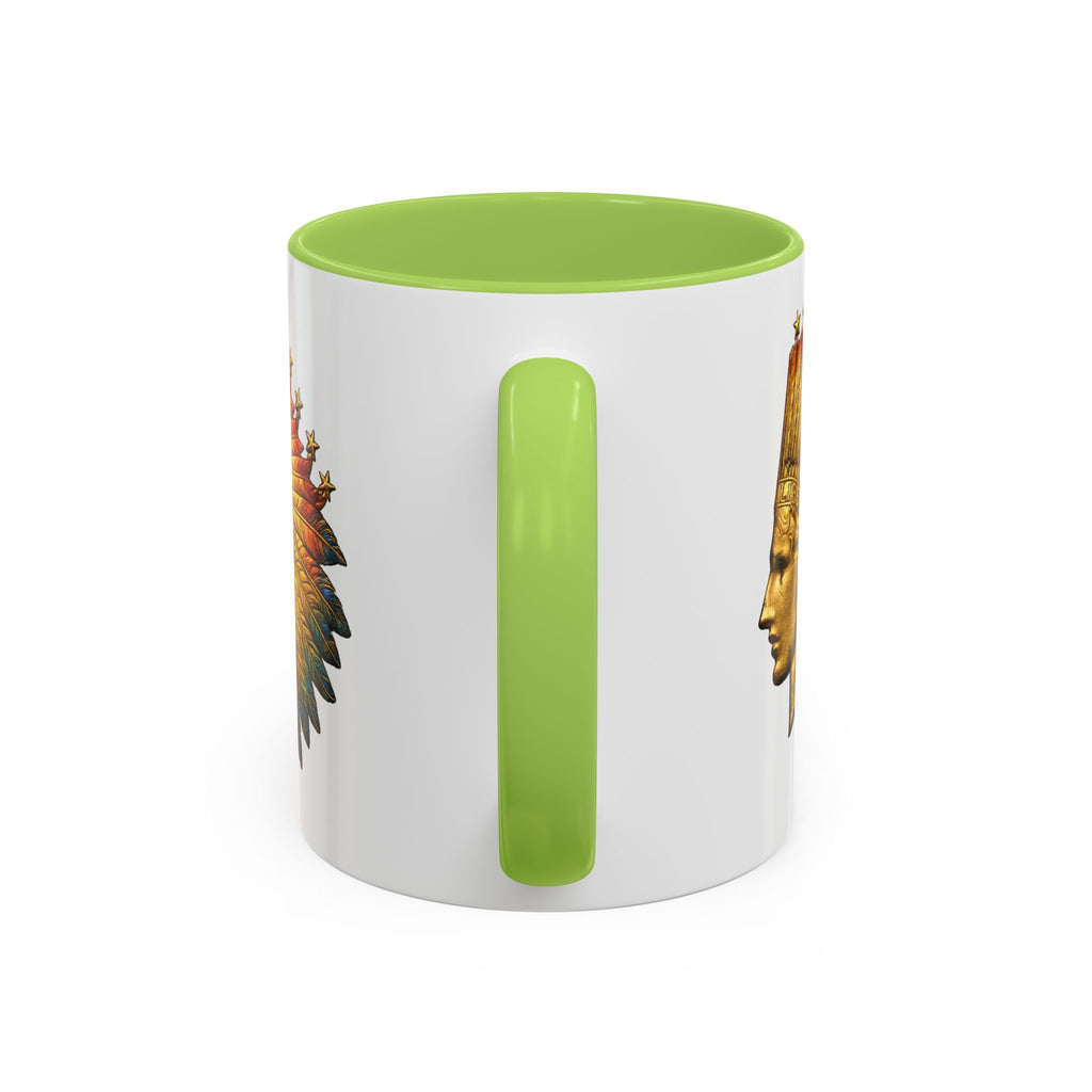 Golden Native Headdress Accent Coffee Mug – Vintage Indian Chief Design (11/15oz)