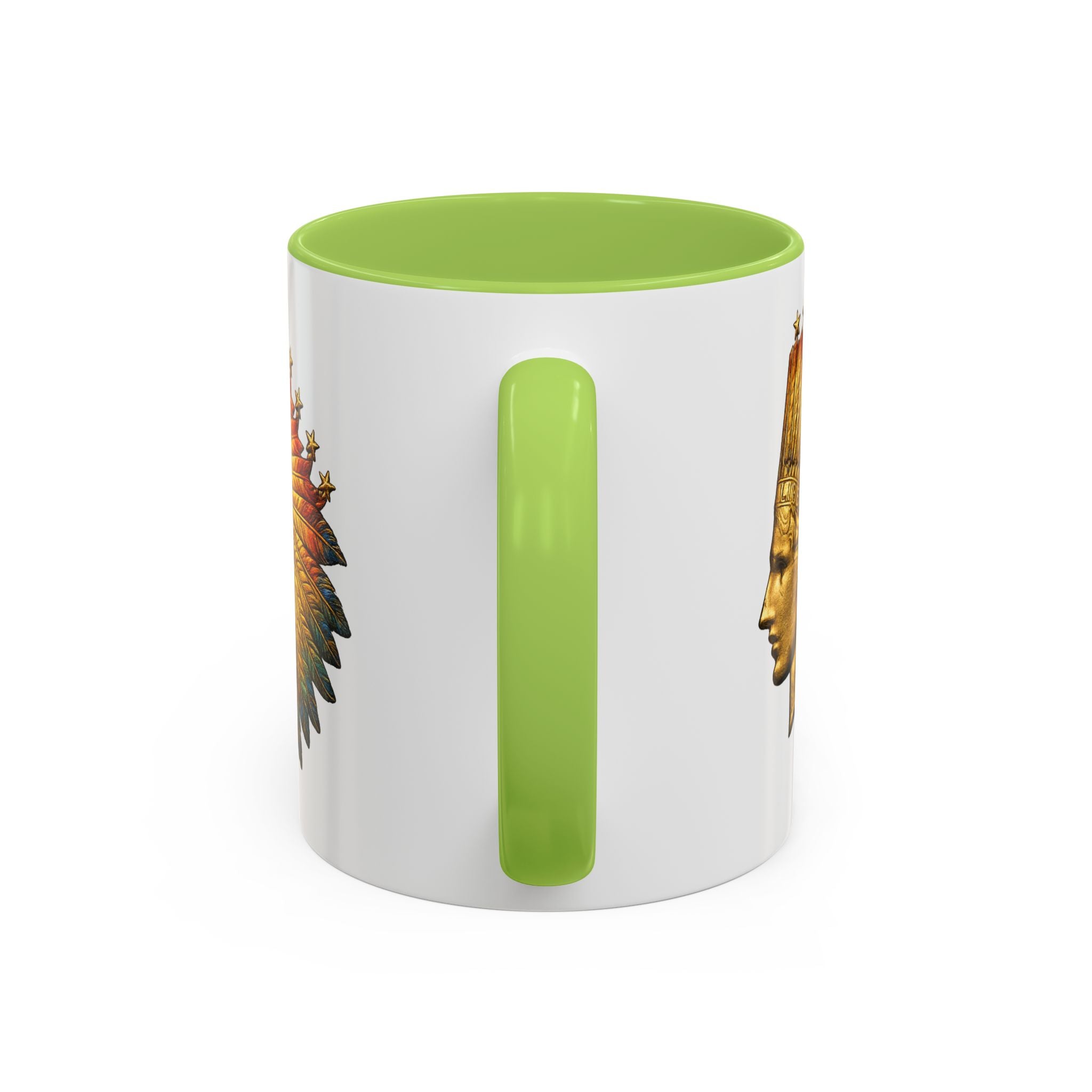Golden Native Headdress Accent Coffee Mug – Vintage Indian Chief Design (11/15oz)