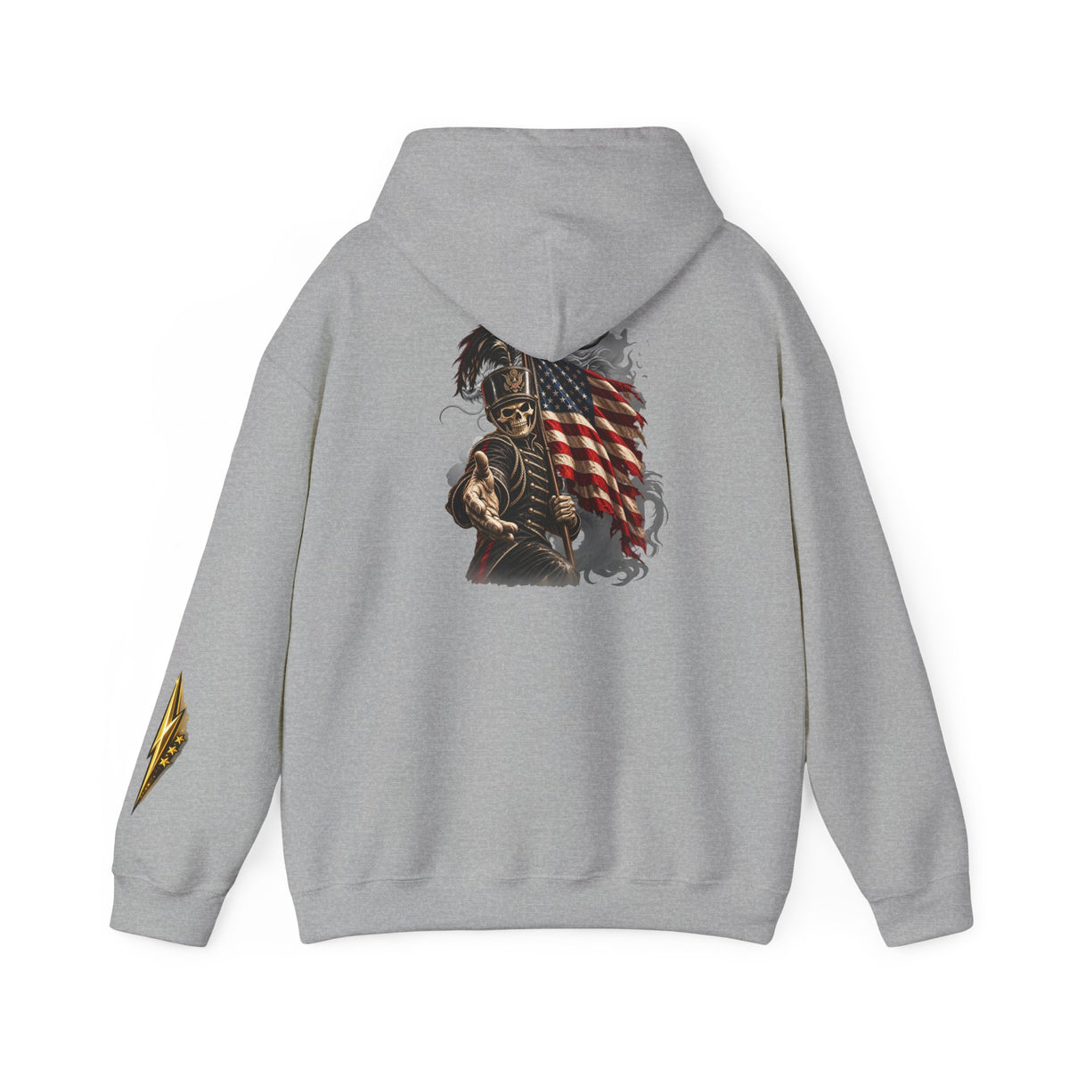 Patriotic Warrior Hoodie — American Flag Skull Back Graphic