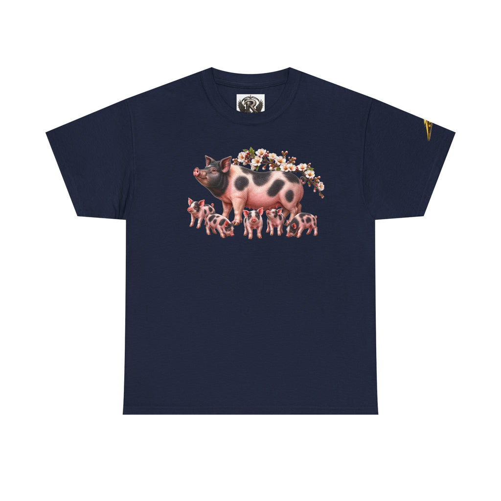 Pig Mama Graphic Tee — Floral Crowned Sow & Piglets Casual T-Shirt