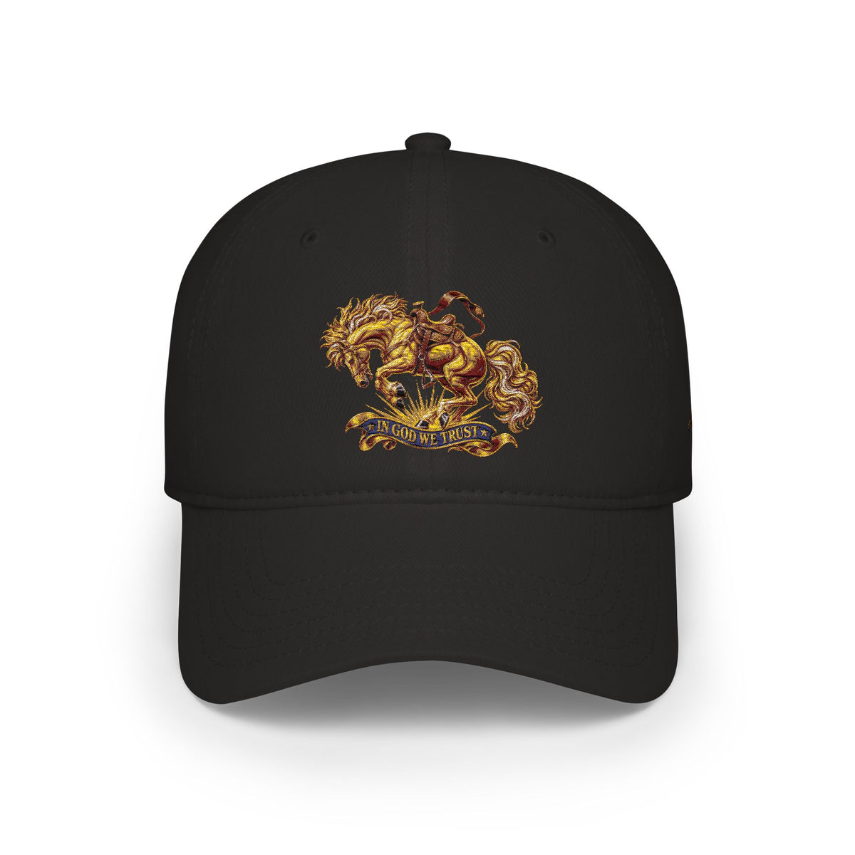 Horse Embroidered Baseball Cap — In God We Trust Design