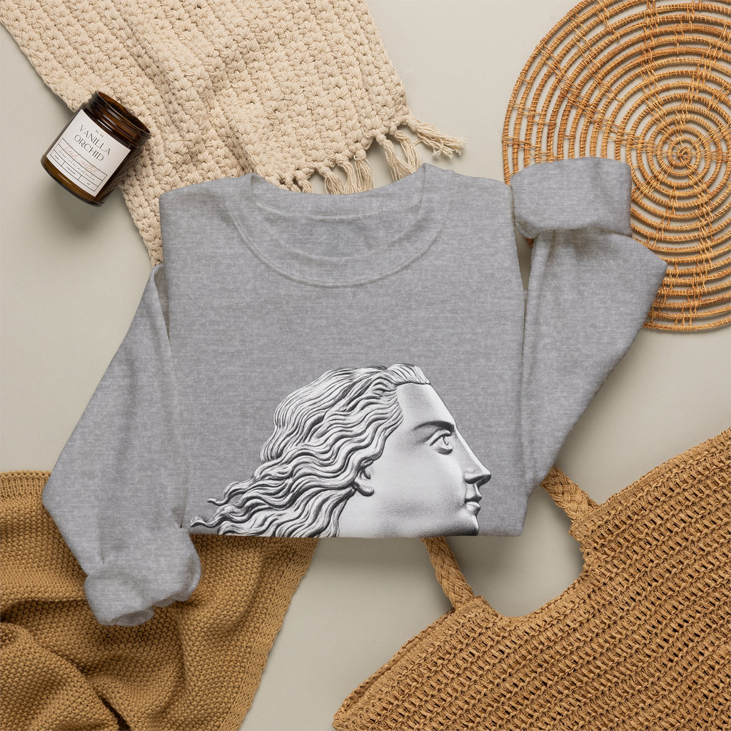 Classical Statue Profile Crewneck Sweatshirt — Sculpted Grecian Head Graphic