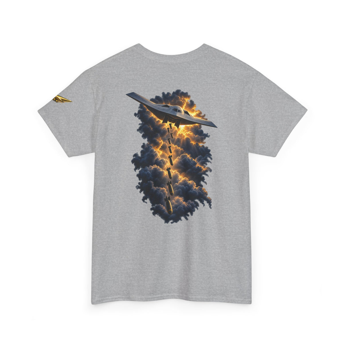 Aviation Graphic Tee — Stealth Jet Over Storm Clouds