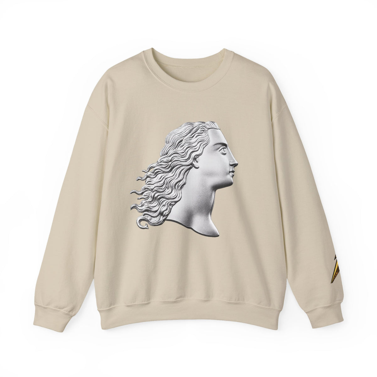 Classical Statue Profile Crewneck Sweatshirt — Sculpted Grecian Head Graphic