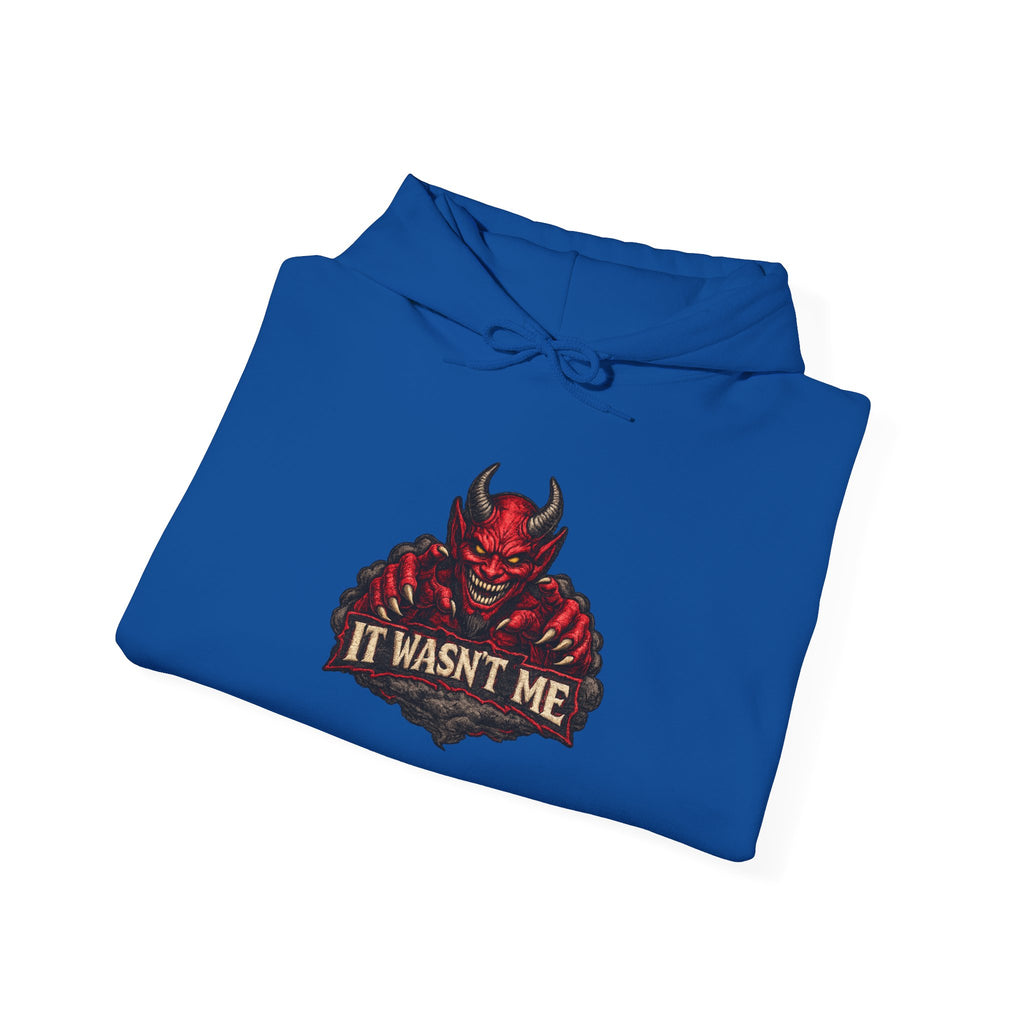 Devil Graphic Hoodie — "It Wasn't Me" Funny Devil Pullover