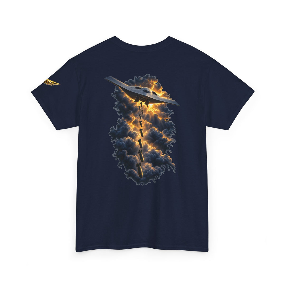 Aviation Graphic Tee — Stealth Jet Over Storm Clouds