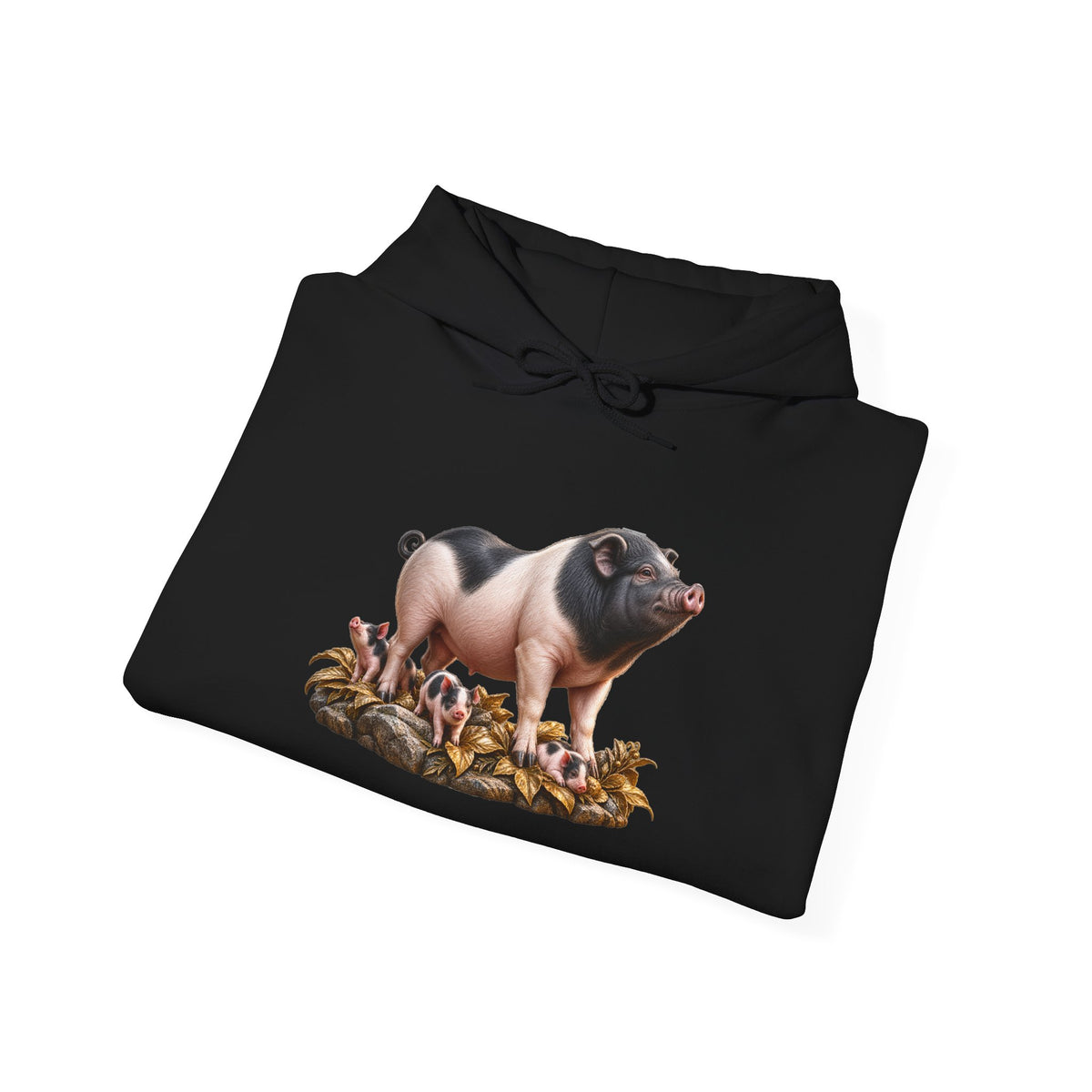 Pig Illustration Hoodie – Farmyard Black & Pink Pig Graphic Pullover