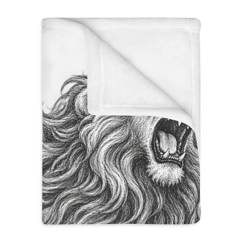 Lion Illustration Microfiber Blanket — Roaring Vintage Sketch Design
