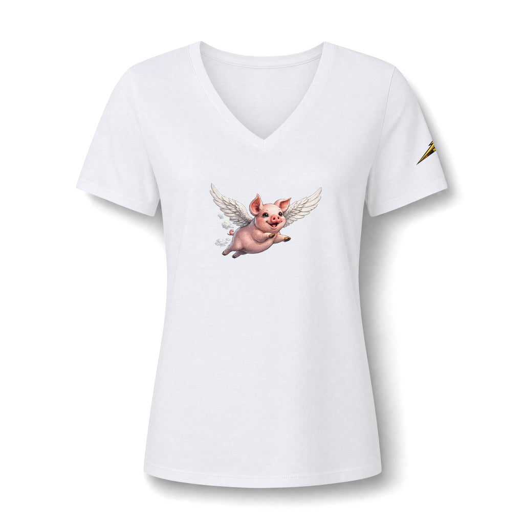 Women's V-Neck Tee — Flying Pig Angel Graphic