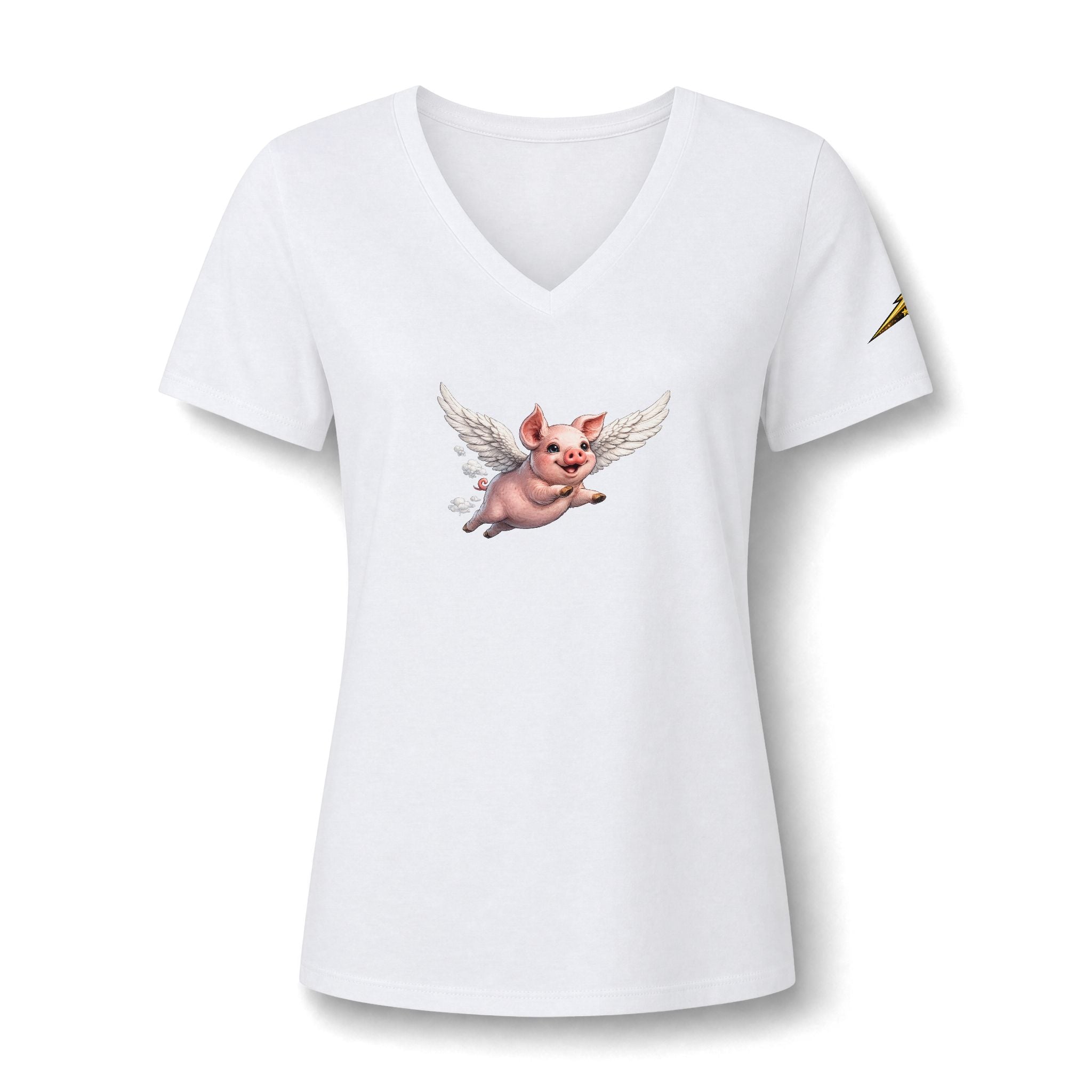 Women's V-Neck Tee — Flying Pig Angel Graphic
