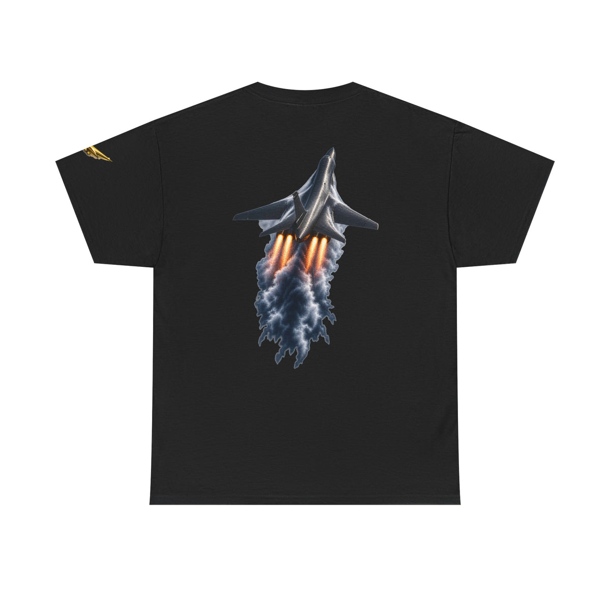 Jet Fighter Backprint Tee — Rocket Afterburner Aviation Graphic Shirt