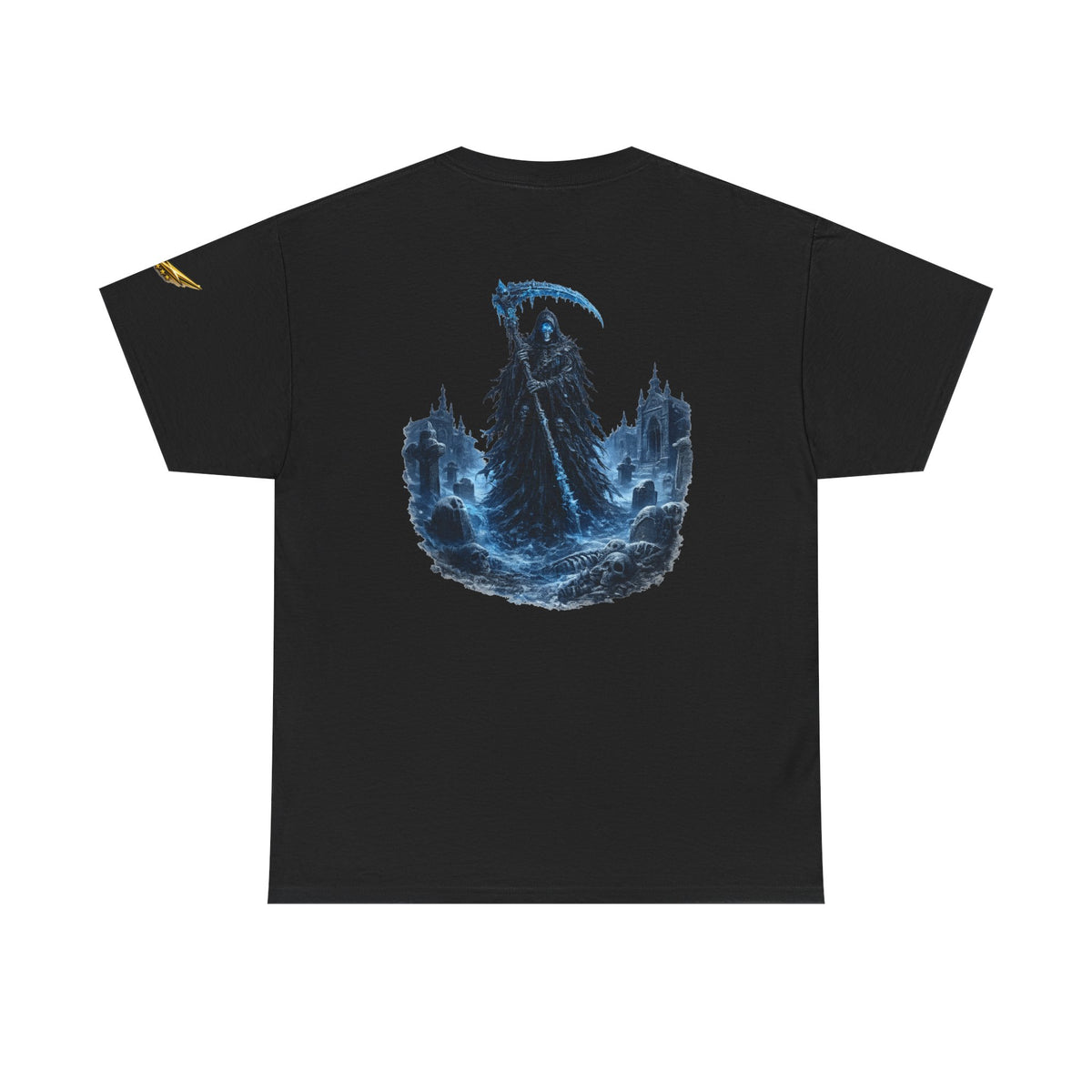 Reaper Scythe Graphic Tee — Gothic Grim Reaper Cityscape T-Shirt