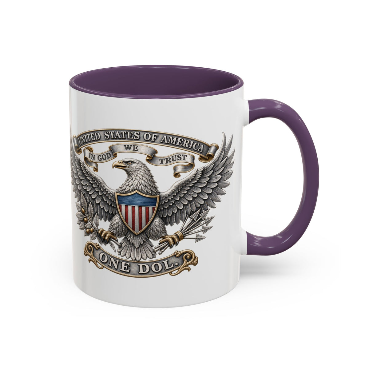 Eagle Shield Accent Coffee Mug — Patriotic "In God We Trust" Design