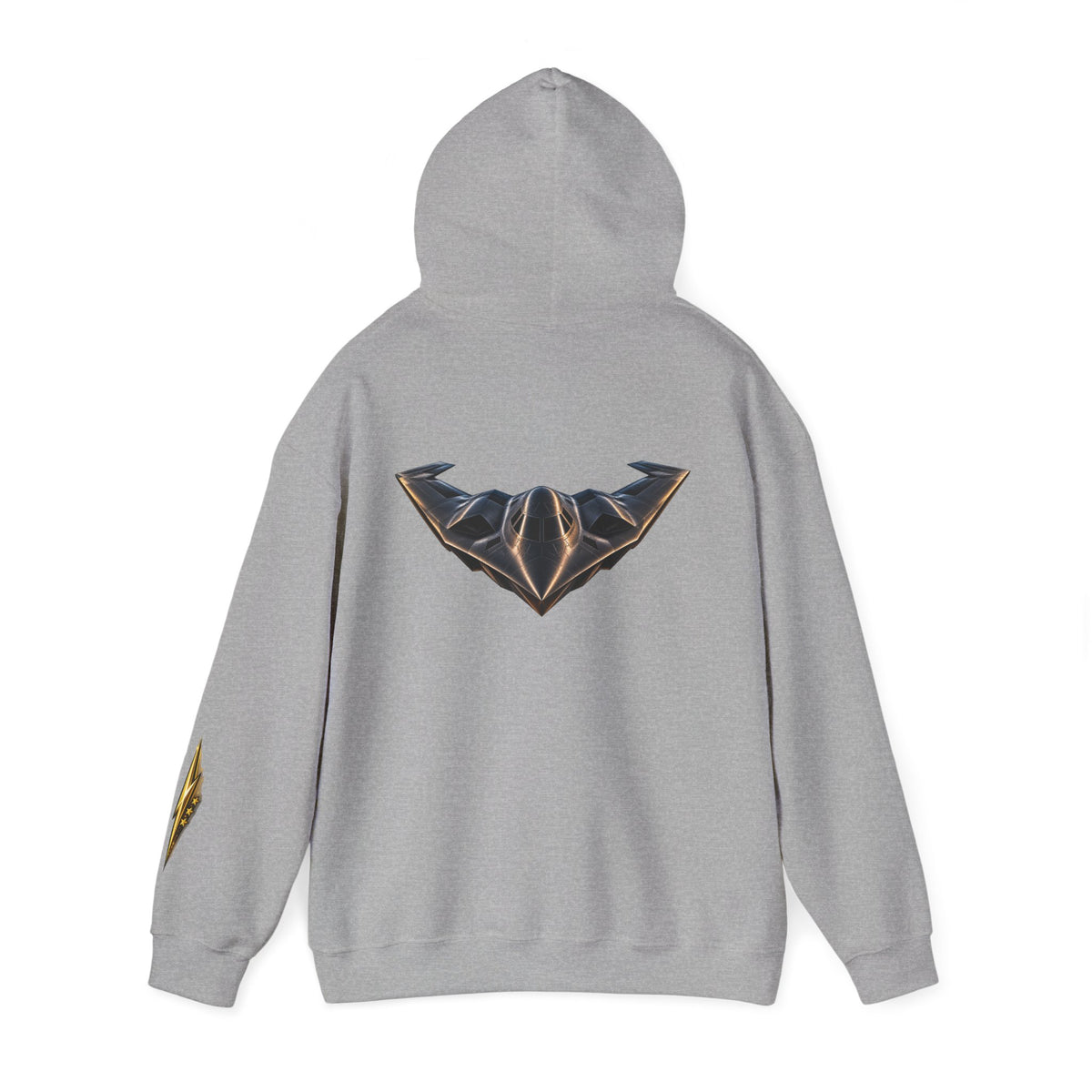 Emblem Armor Hoodie — Black Metallic Crest Back Jet Graphic Hoodie