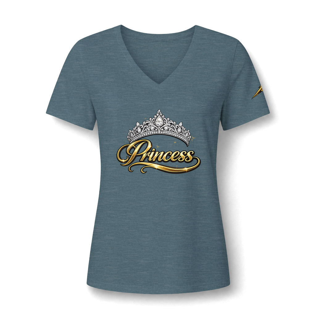 Princess V-Neck Tee — Rhinestone Tiara Graphic Shirt for Women