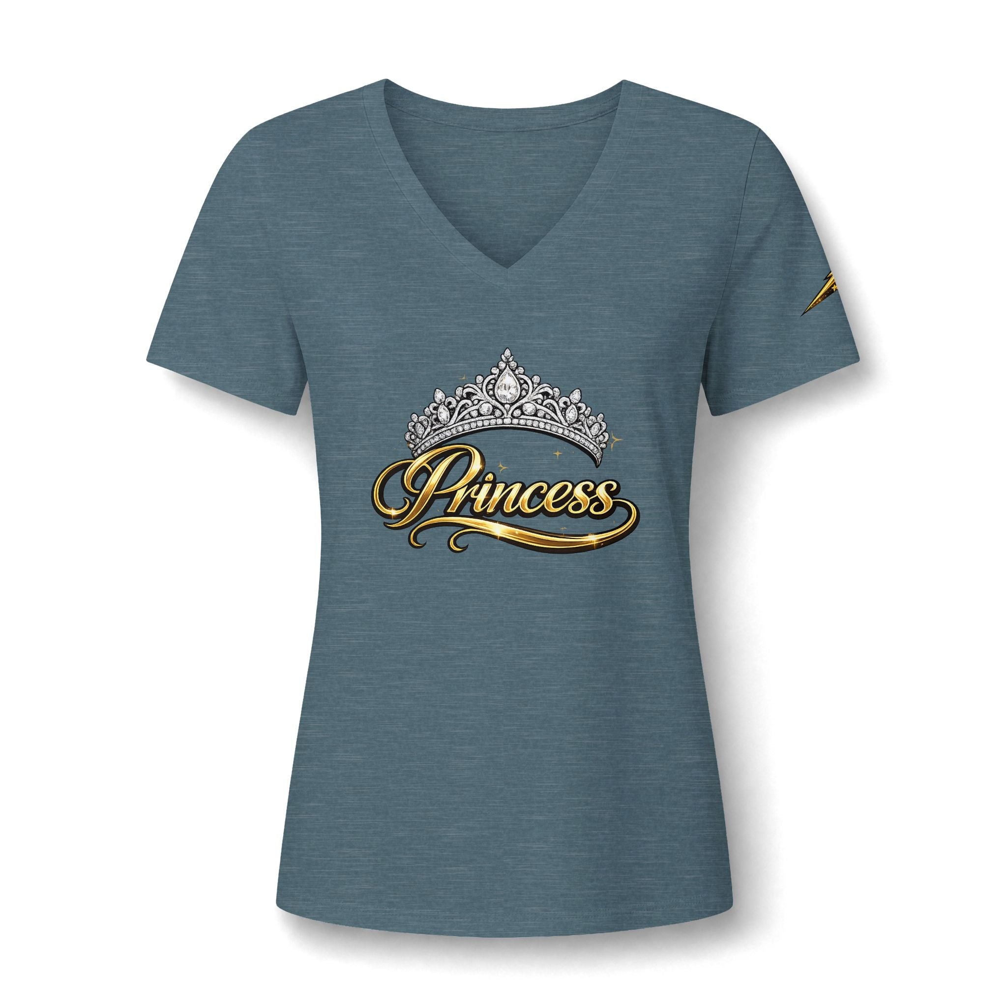 Princess V-Neck Tee — Rhinestone Tiara Graphic Shirt for Women