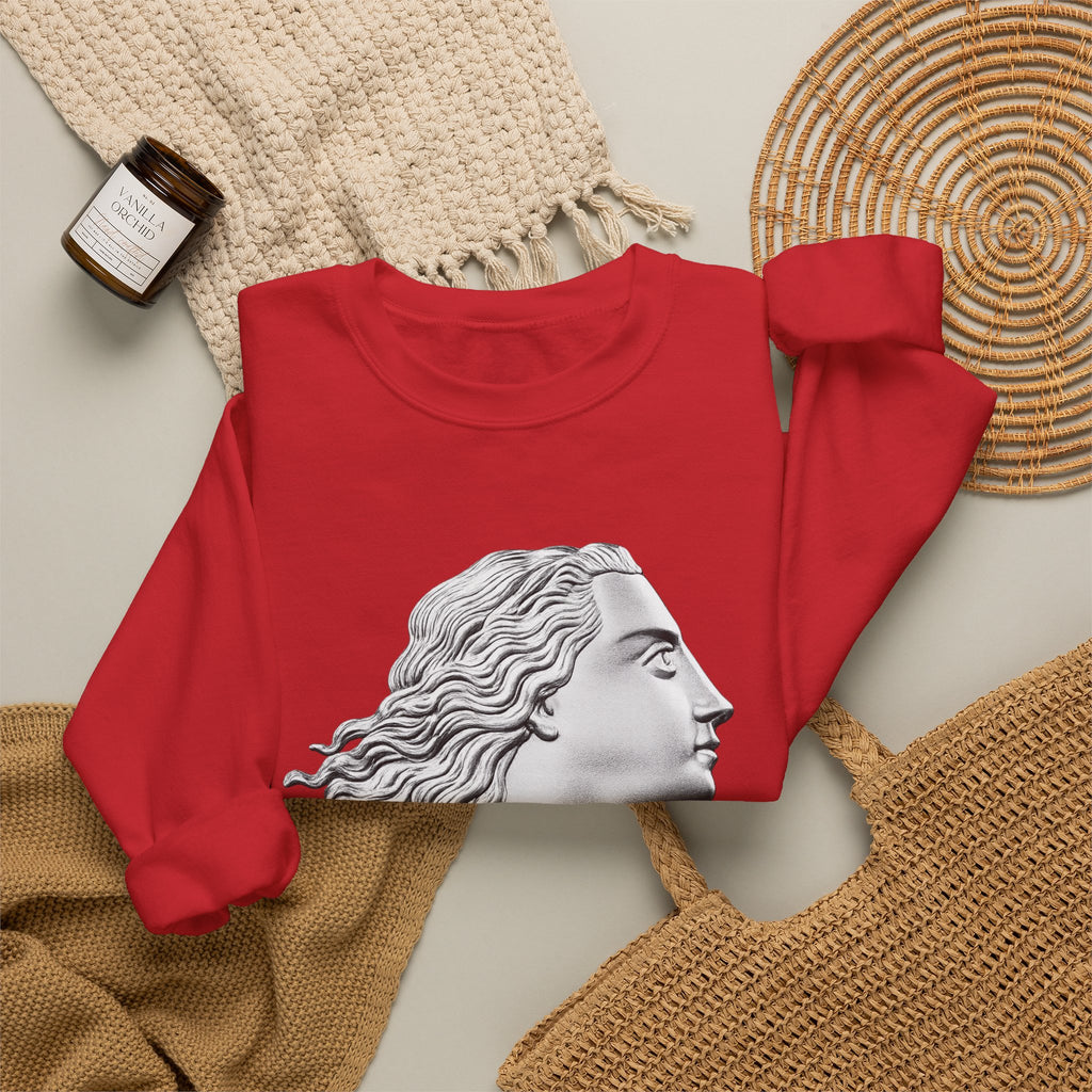 Classical Statue Profile Crewneck Sweatshirt — Sculpted Grecian Head Graphic