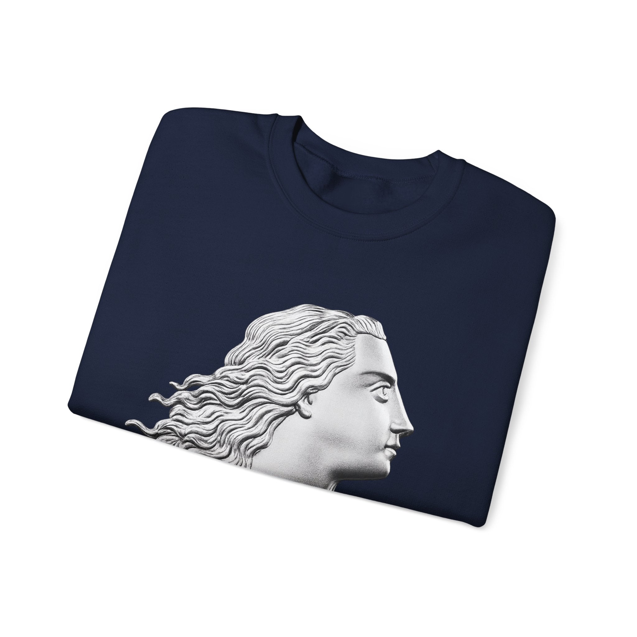 Classical Statue Profile Crewneck Sweatshirt — Sculpted Grecian Head Graphic