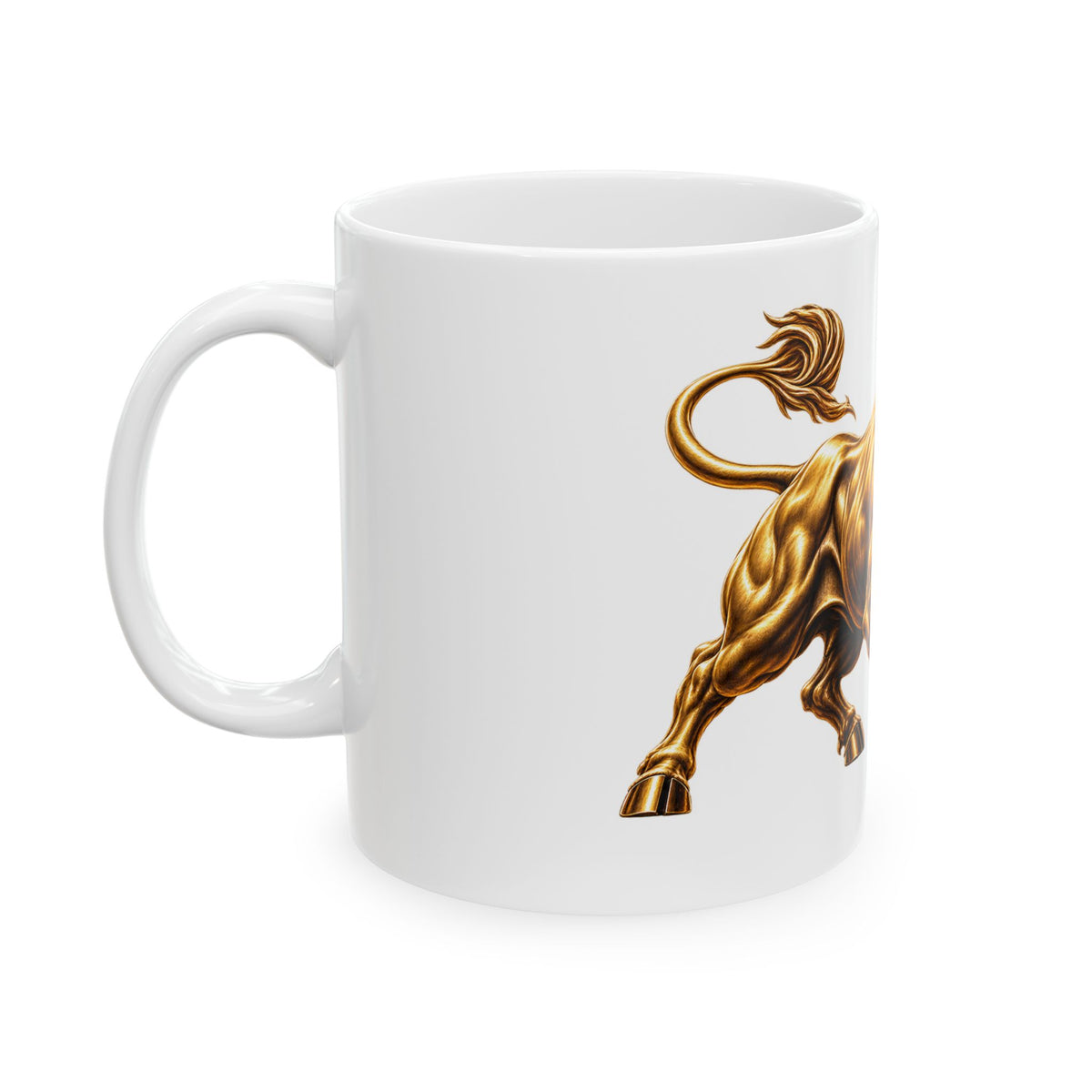 Golden Charging Bull Ceramic Mug - Bold Stock Market Coffee Cup (11oz, 15oz)