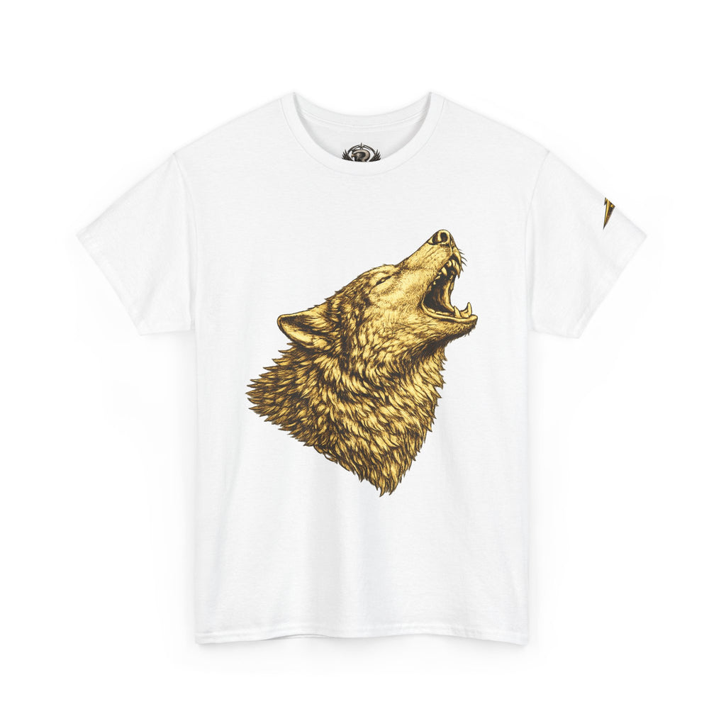 Howling Wolf Graphic Tee — Gold Wolf Head T-Shirt