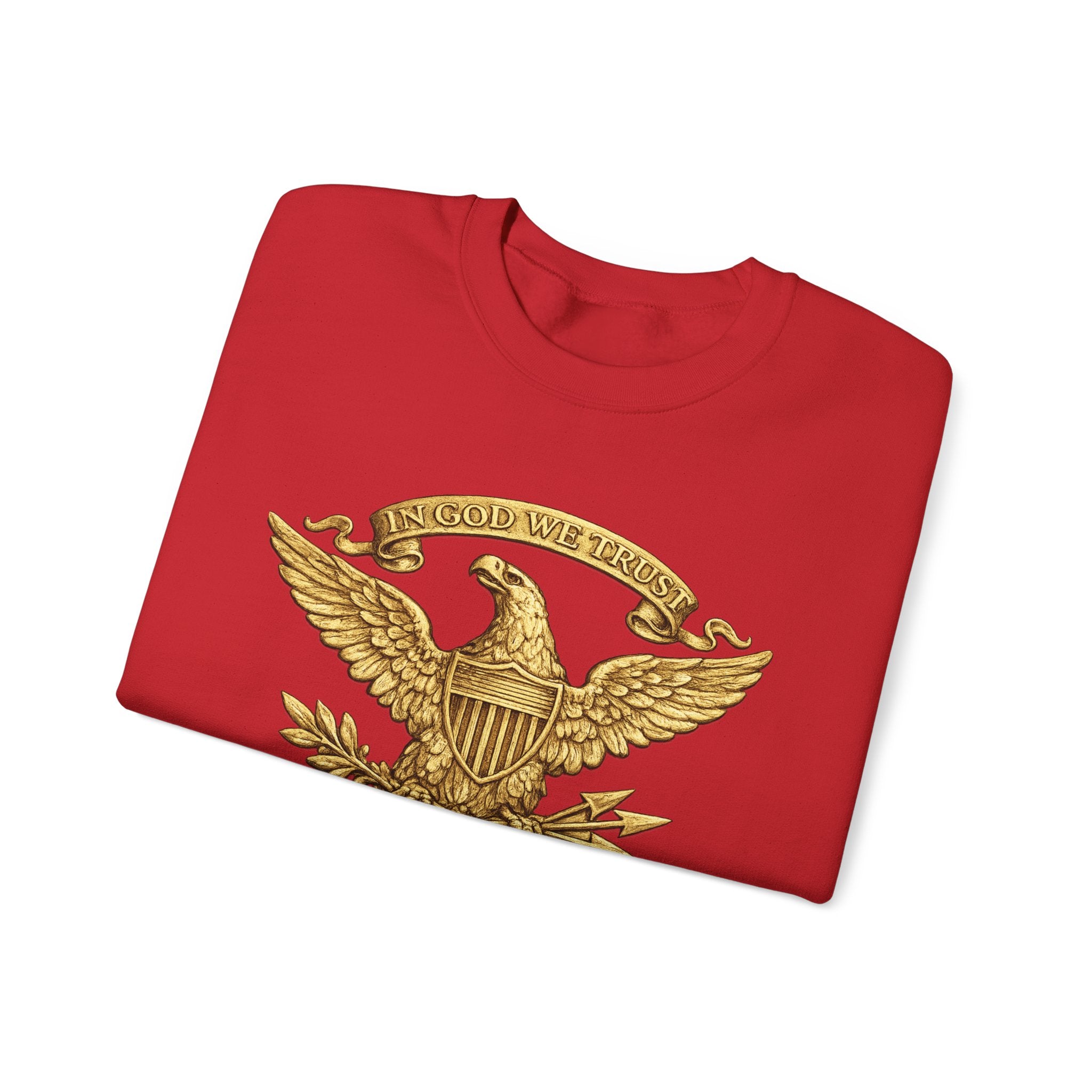 Gold Eagle Emblem Sweatshirt — ‘About We Trust’ Vintage Patriotic Crewneck