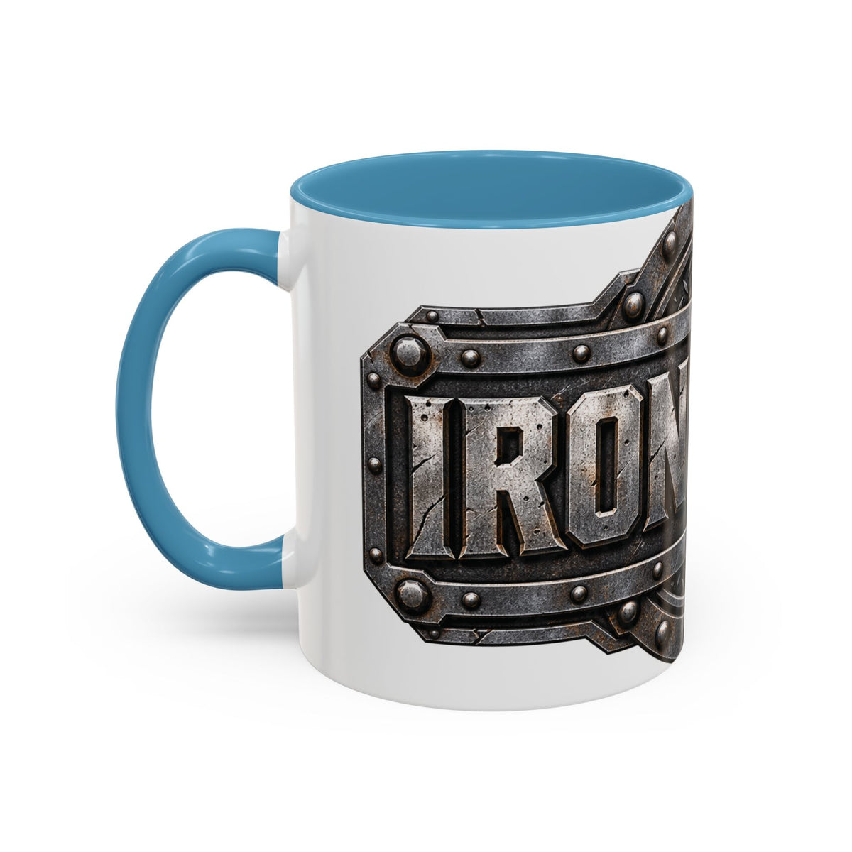 Metal Shield Coffee Mug — 'Iron Clad' Rustic Industrial Accent Mug