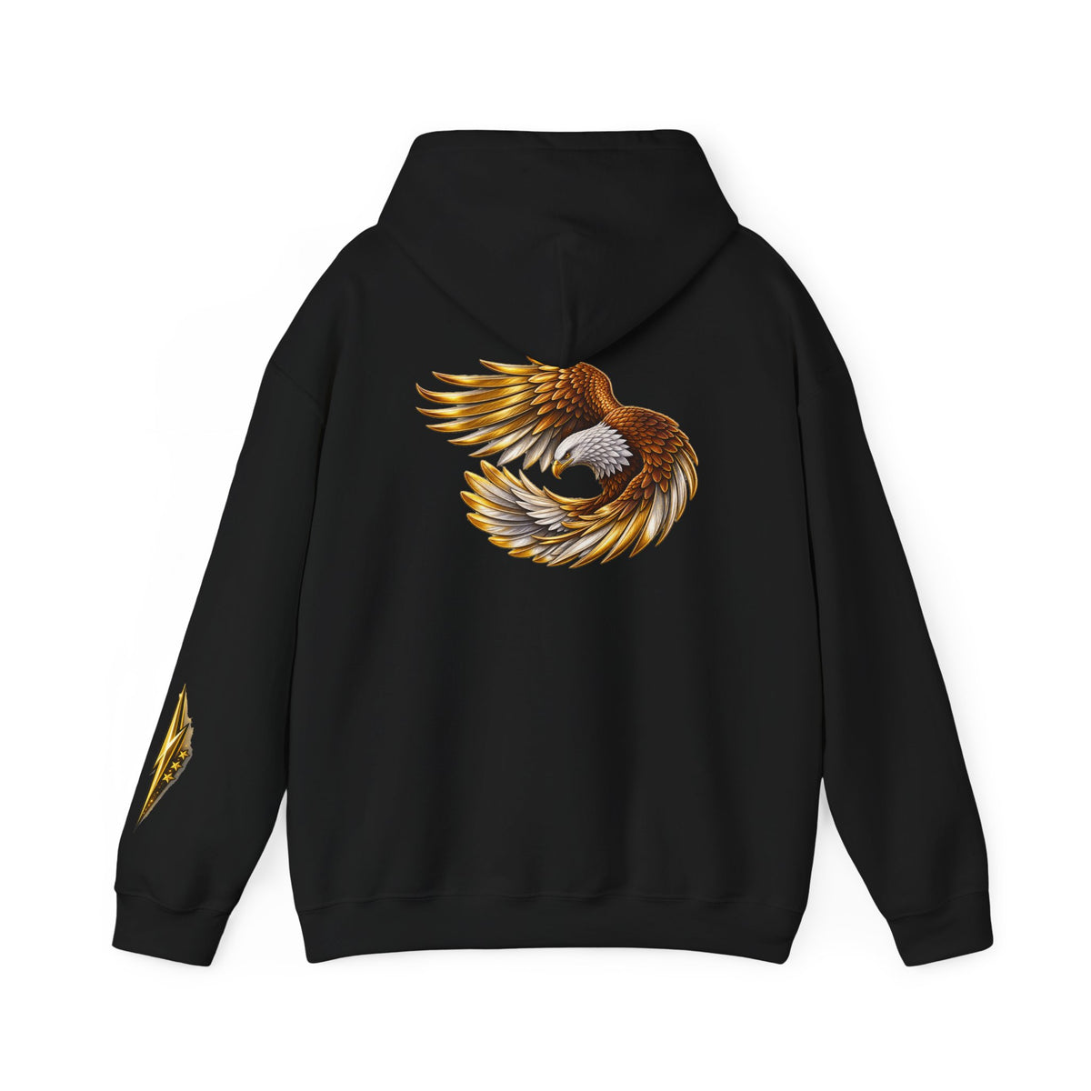 Eagle Wing Circle Hoodie — Golden Flying Eagle Back Graphic Sweatshirt