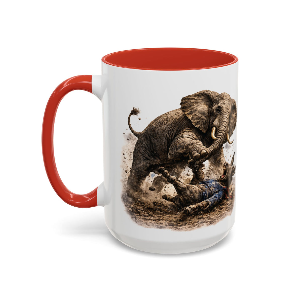 Elephant Charge Accent Coffee Mug — Dramatic Wildlife Illustration (11/15oz)