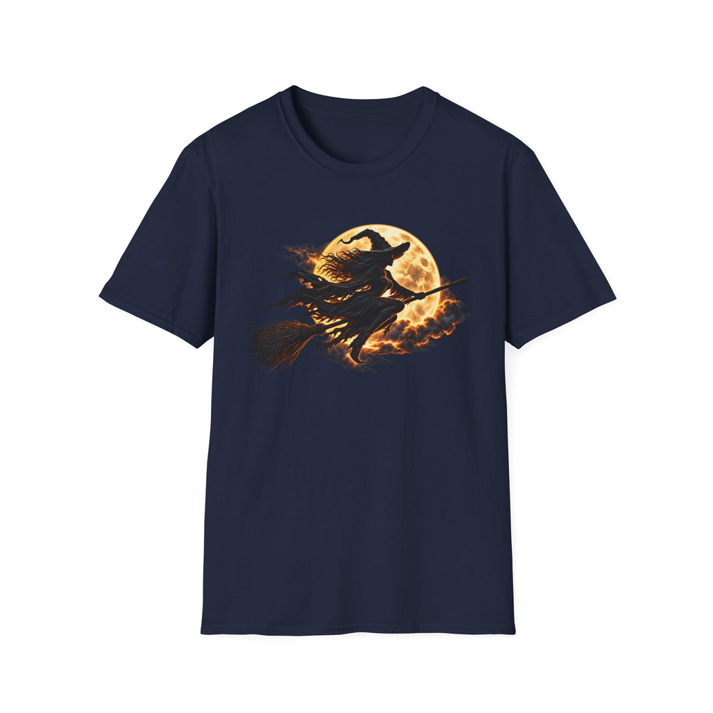 Witch Silhouette T-Shirt — Flying Witch & Full Moon Halloween Tee