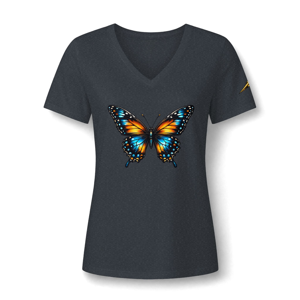 Butterfly V-Neck Tee — Colorful Monarch Graphic Women's T-Shirt