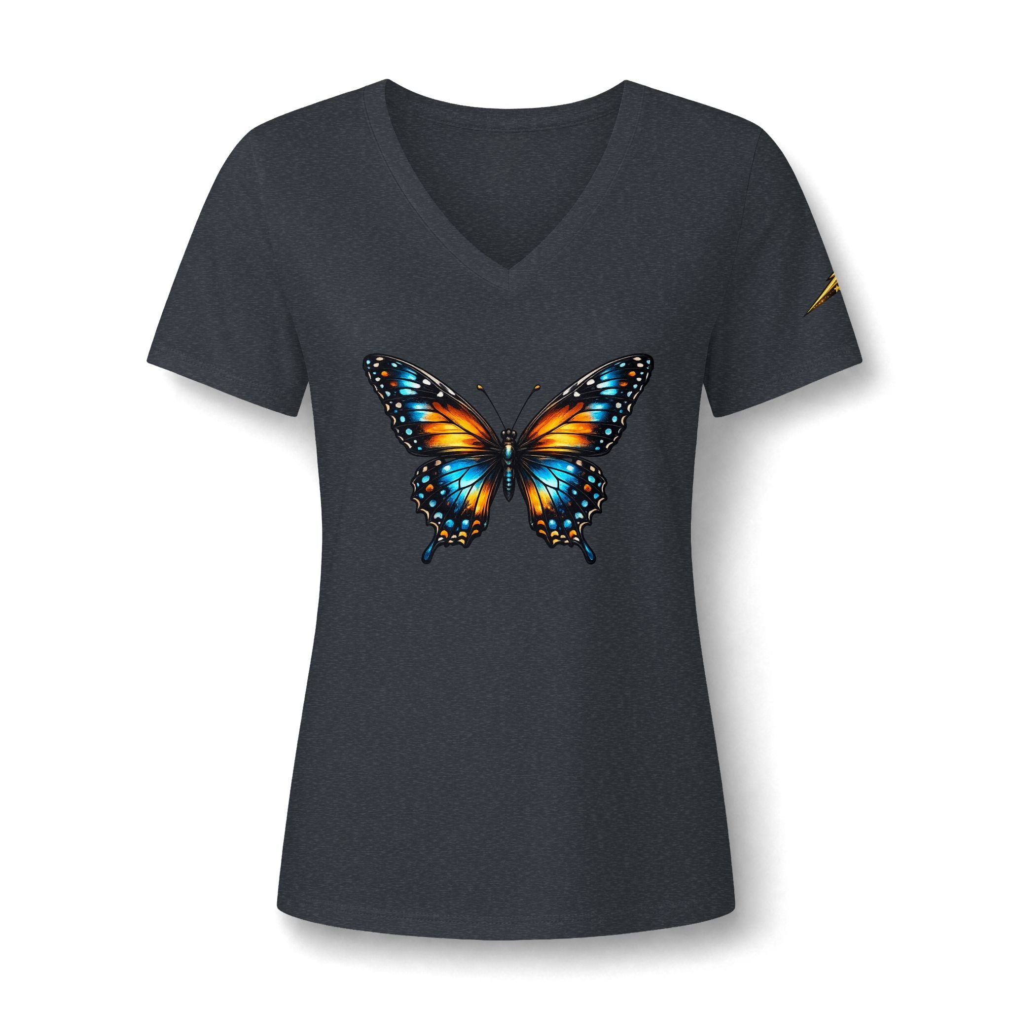Butterfly V-Neck Tee — Colorful Monarch Graphic Women's T-Shirt