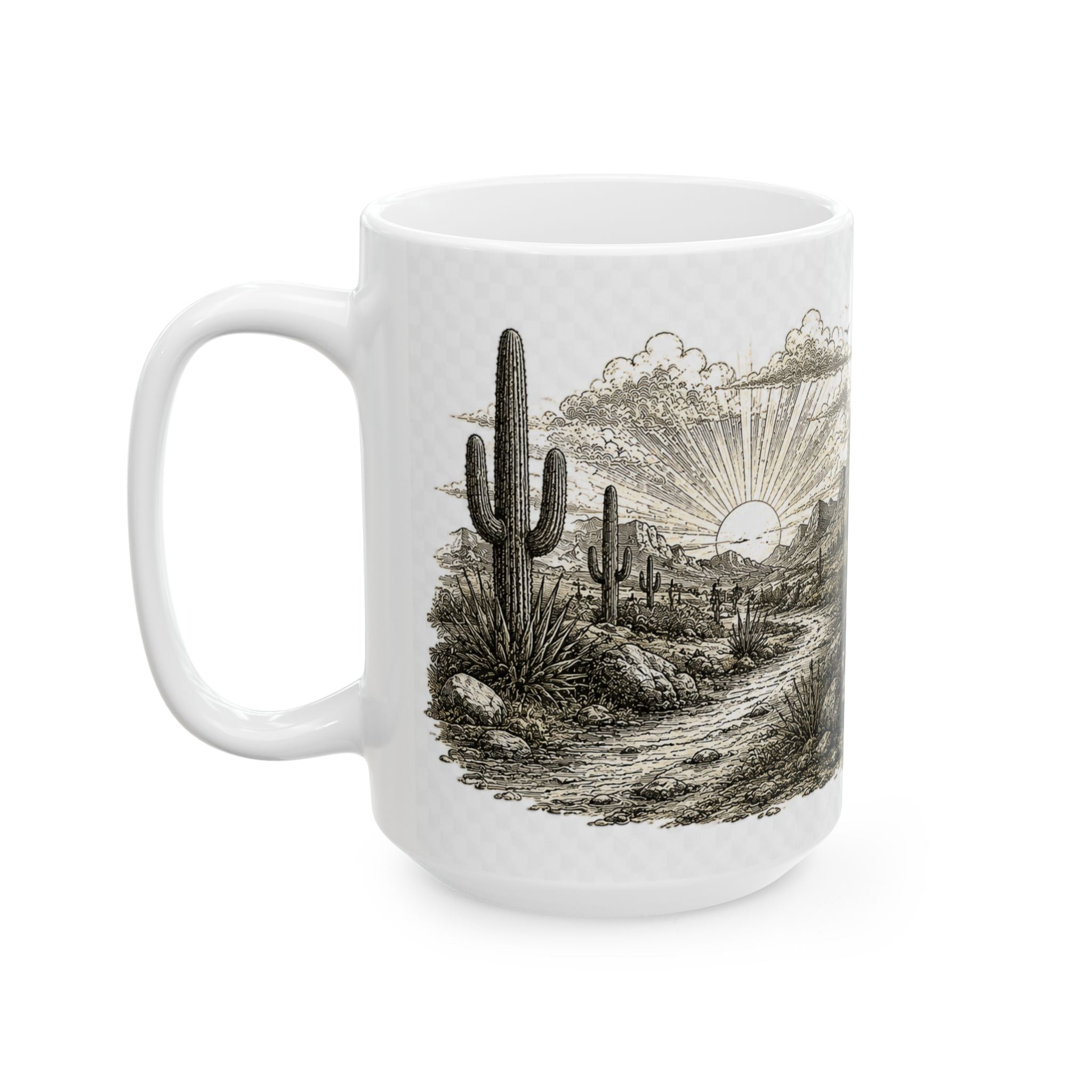 Survived and Still Standing Ceramic Mug — Desert Skull Vintage Coffee Cup (11oz, 15oz)